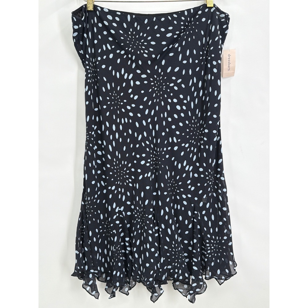 Vtg Dressbarn Black Blue Polka Dot Godet Midi Skirt Size 14 NWT‎ Rayon Flowy